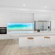 Kitchen Acrylic Splashbacks, polymer splashbacks, printed kitchen splashback, backlit splashback, beach image splashback, wall panels, panels, wet wall, wet wall panels, lamipanel, wall panelling ideas