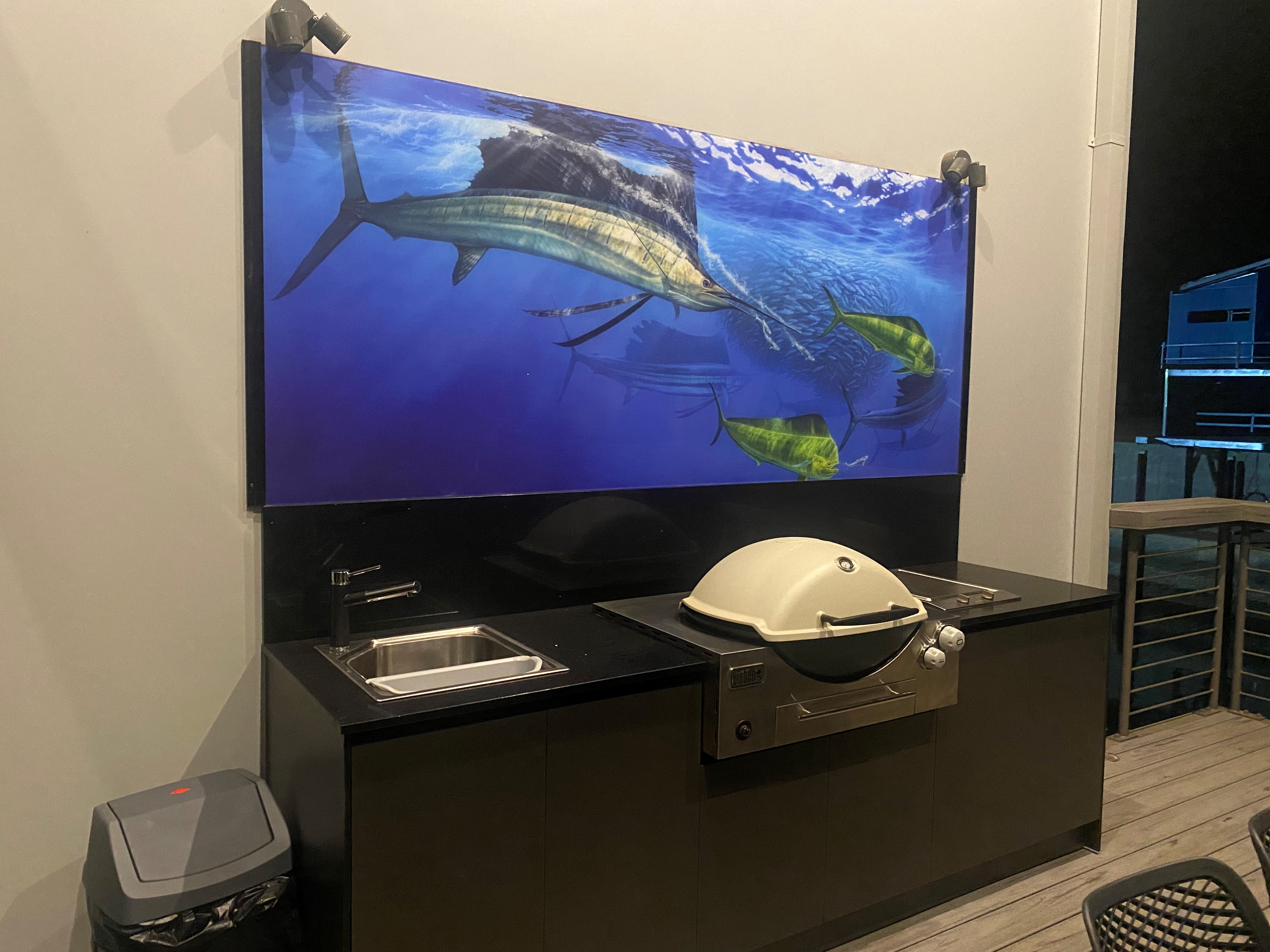 Feature wall splashback, polymer printed splashback, acrylic printed splashback, bbq area splashback