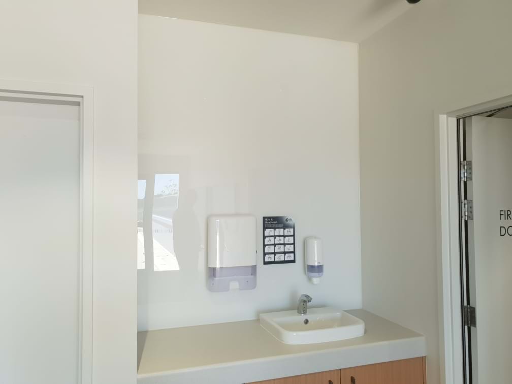 Acrylic splashback, polymer splashback, medical centre wall panel, wall panel