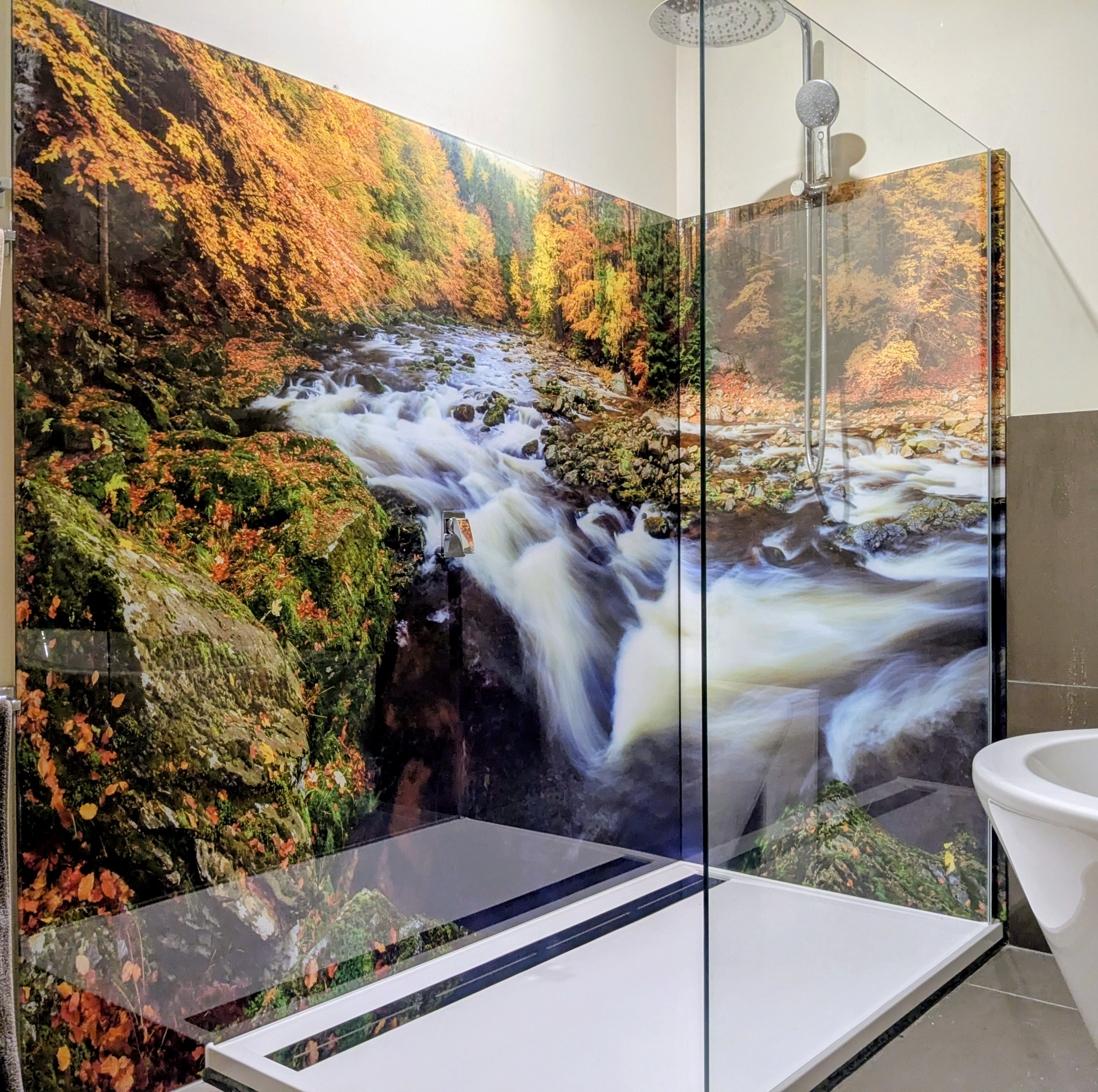 Waterfall splashbacks, Wall Panels, Panels, shower Panels, Shower Wall Panels, shower Wall, Printed Splashbacks, Printed Acrylic Splashbacks, Acrylic Splashbacks, Polymer Splashbacks